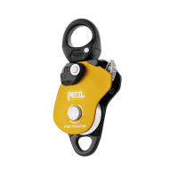 Very efficient progress capture pulley combines a pulley with an integrated cam which allows the rope to move through the pulley without slipping backwards.